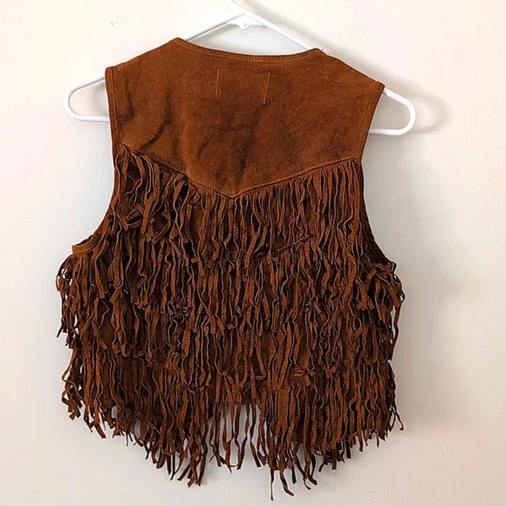 Forever 21 Womens Small Fringe Vest Brown Leather Y2K Western Boho Festival - Picture 5 of 7